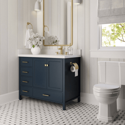 Ariel Cambridge Transitional Midnight Blue 43" Right Offset Oval Sink Vanity w/ White Quartz Countertop