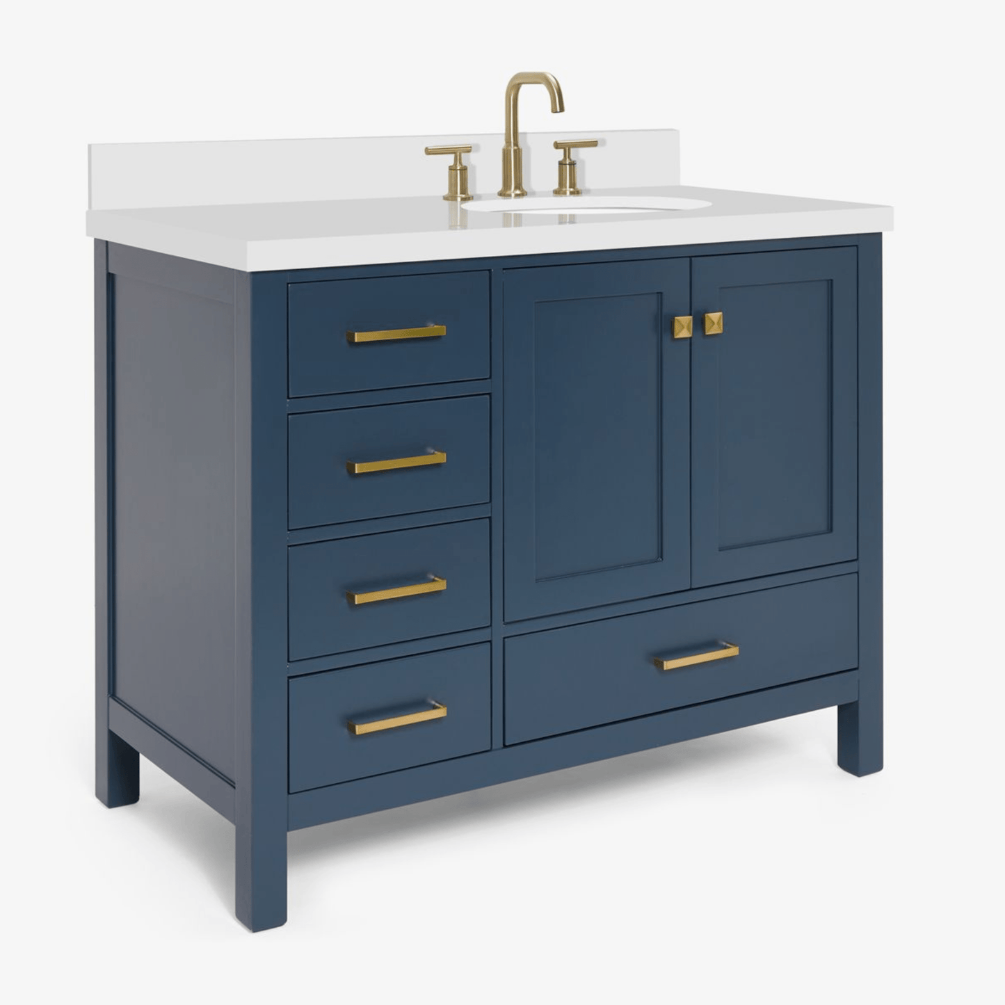 Ariel Cambridge Transitional Midnight Blue 43" Right Offset Oval Sink Vanity w/ White Quartz Countertop