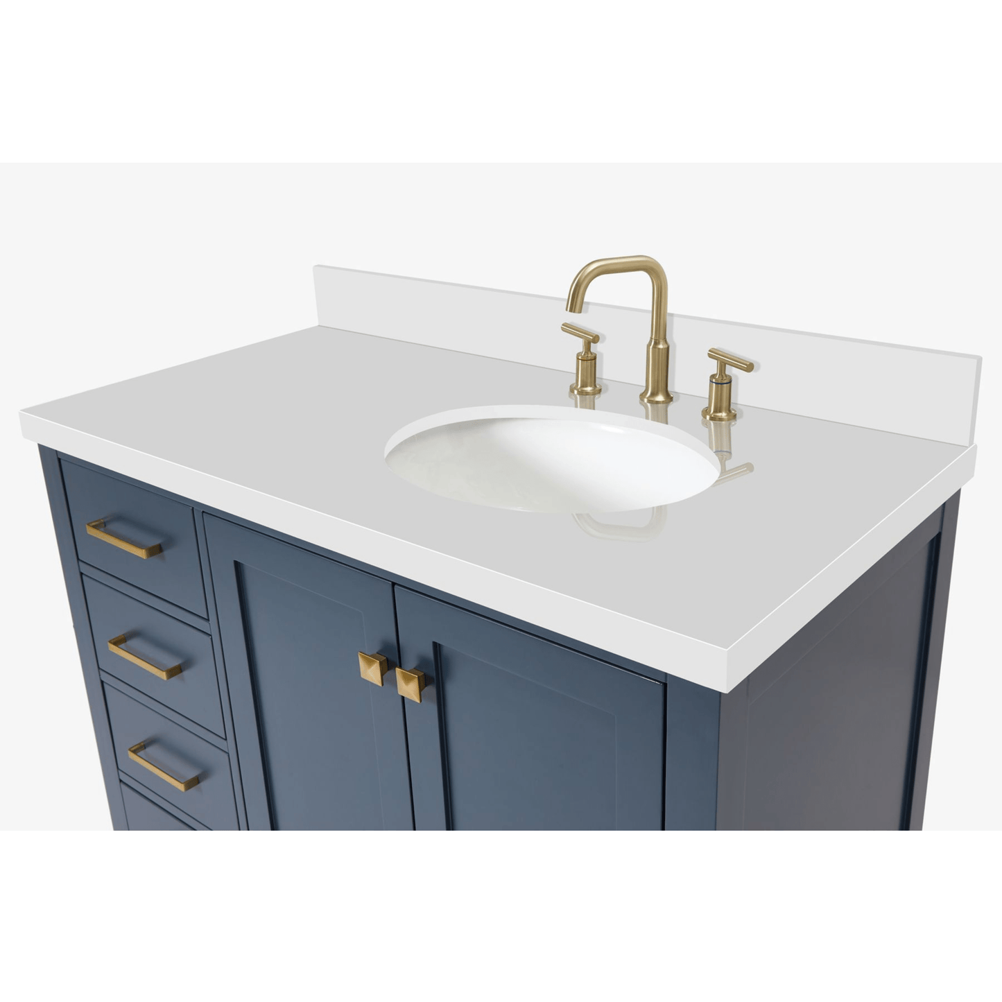 Ariel Cambridge Transitional Midnight Blue 43" Right Offset Oval Sink Vanity w/ White Quartz Countertop