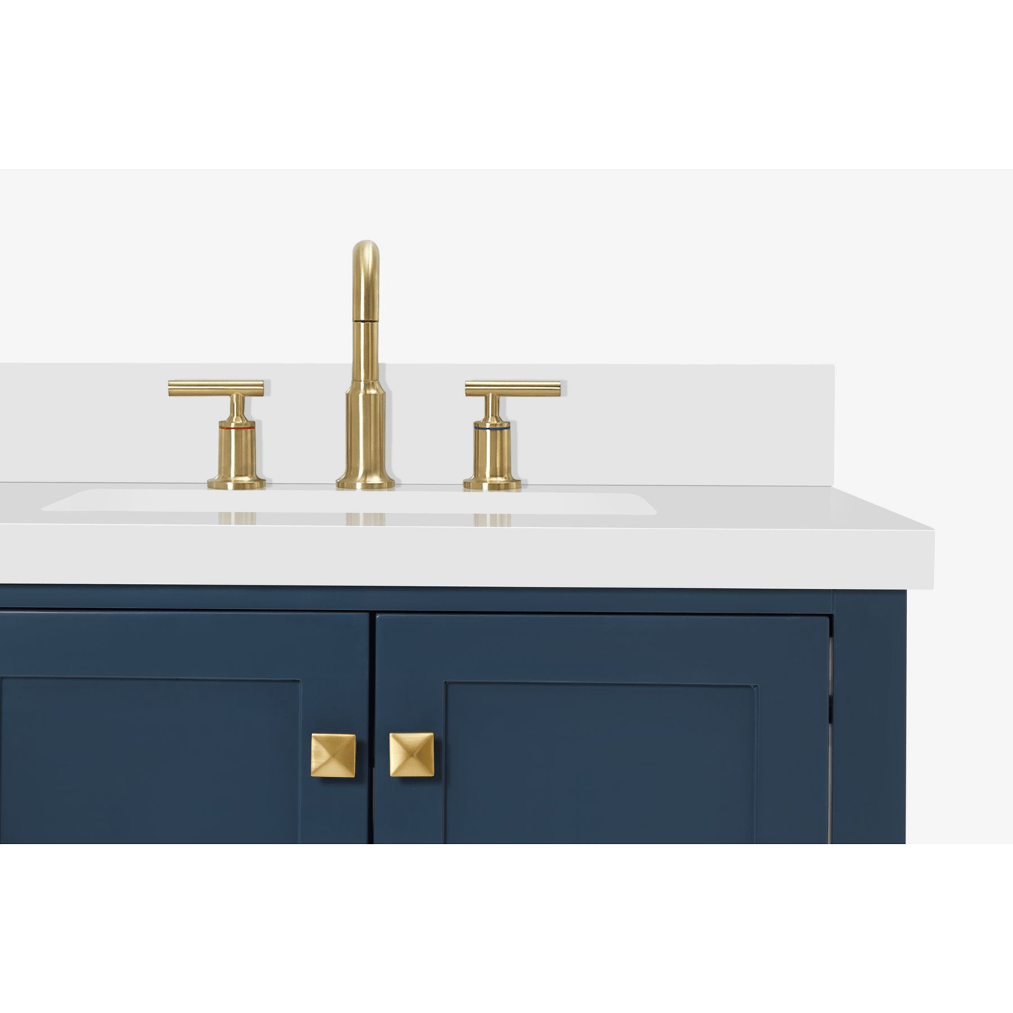 Ariel Cambridge Transitional Midnight Blue 43" Right Offset Rectangle Sink Vanity w/ White Quartz Countertop