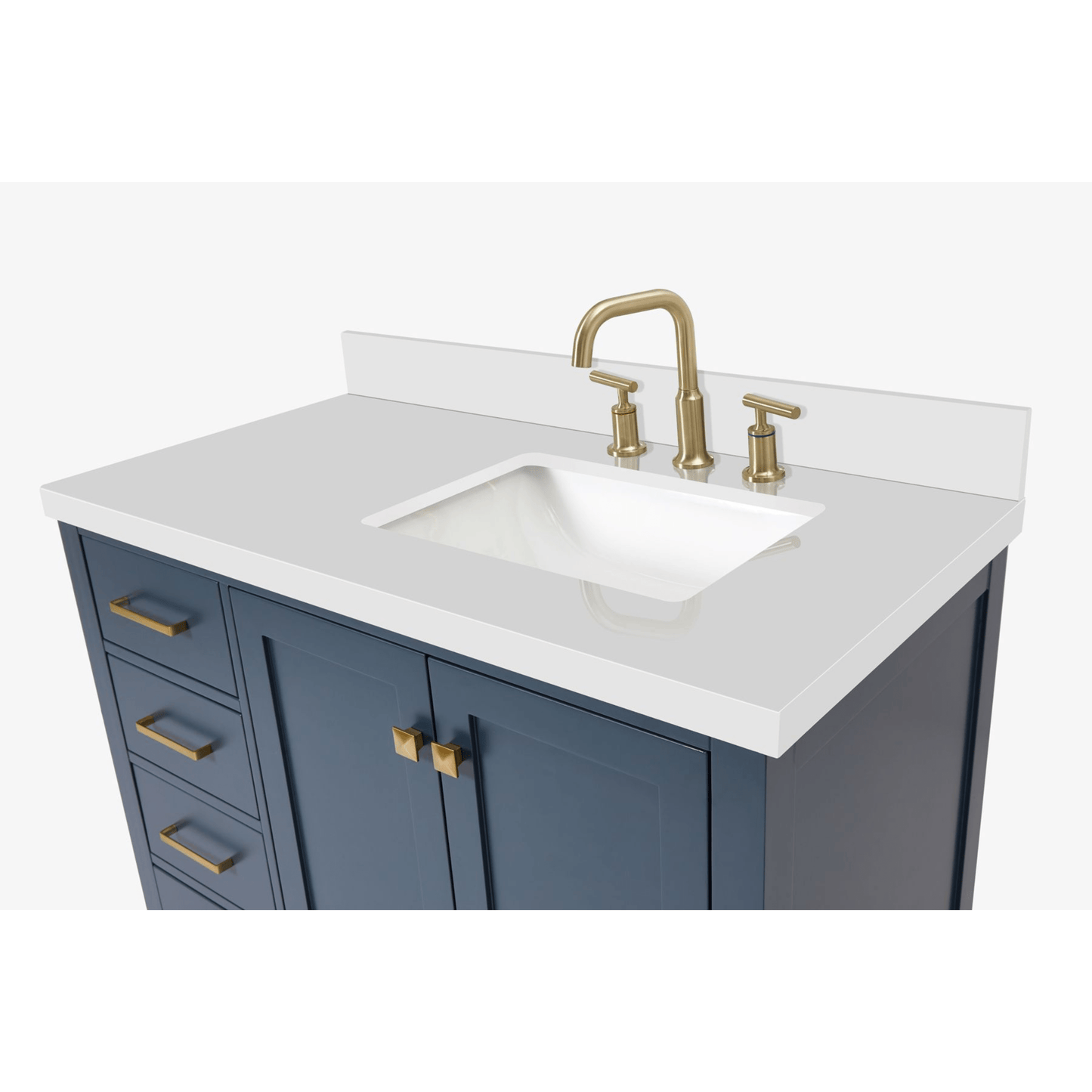 Ariel Cambridge Transitional Midnight Blue 43" Right Offset Rectangle Sink Vanity w/ White Quartz Countertop