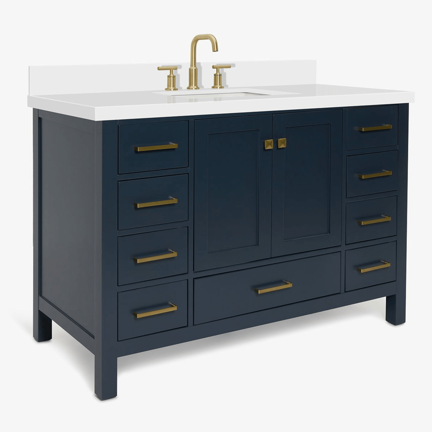 Ariel Cambridge Transitional Midnight Blue 49" Rectangle Sink Vanity w/ White Quartz Countertop