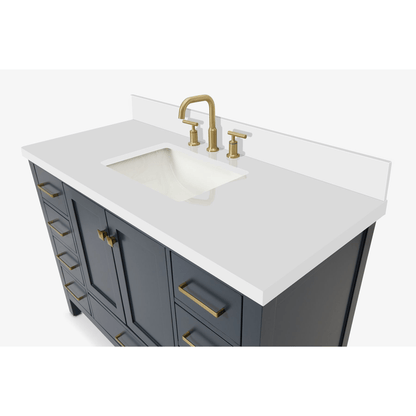 Ariel Cambridge Transitional Midnight Blue 49" Rectangle Sink Vanity w/ White Quartz Countertop