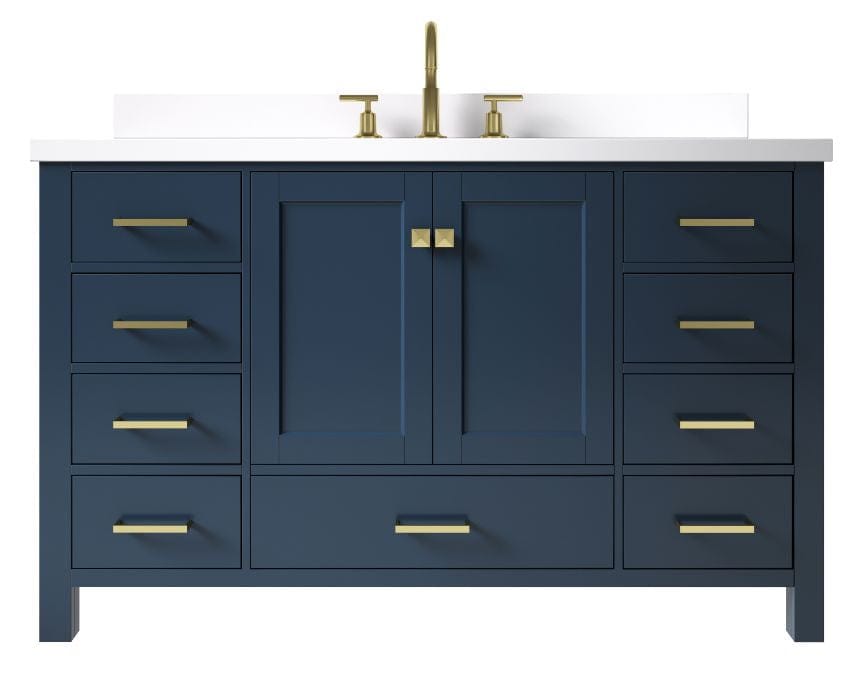 midnight blue single sink bathroom vanity