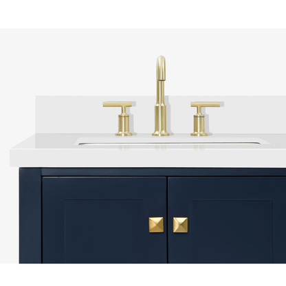 Ariel Cambridge Transitional Midnight Blue 61" Double Rectangle Sink Vanity w/ White Quartz Countertop