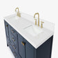 Ariel Cambridge Transitional Midnight Blue 73" Double Rectangle Sink Vanity w/ White Quartz Countertop