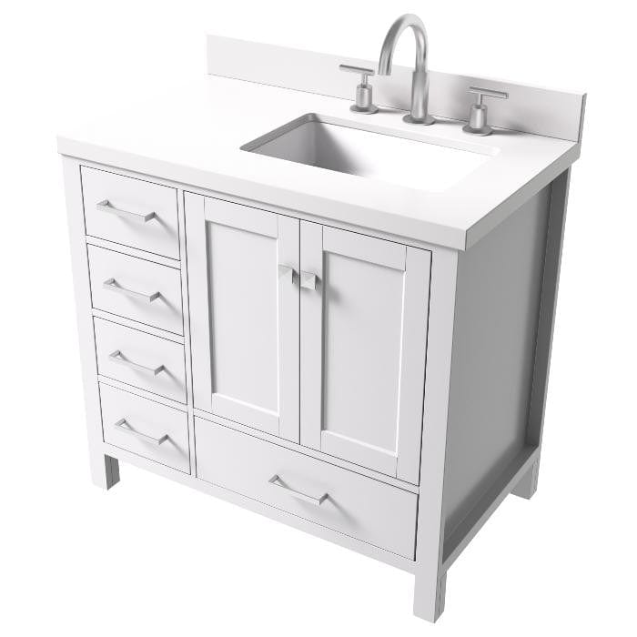 left offset rectangle sink vanity