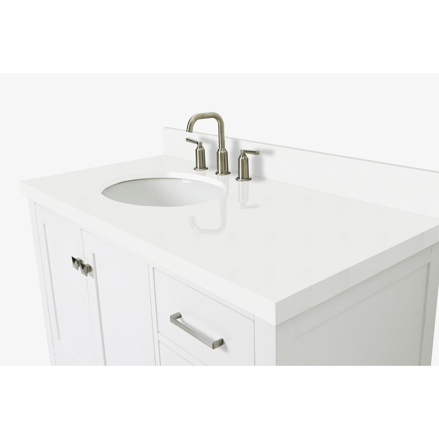 Ariel Cambridge Transitional White 43" Left Offset Oval Sink Vanity w/ White Quartz Countertop