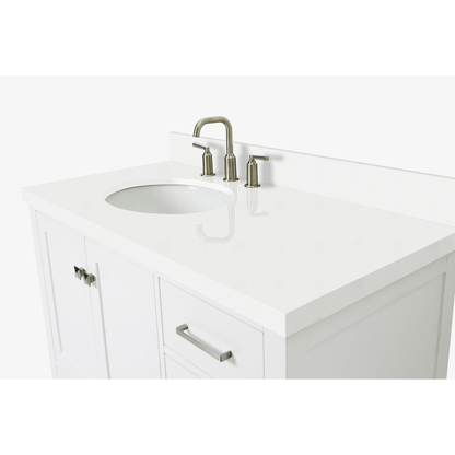 Ariel Cambridge Transitional White 43" Left Offset Oval Sink Vanity w/ White Quartz Countertop