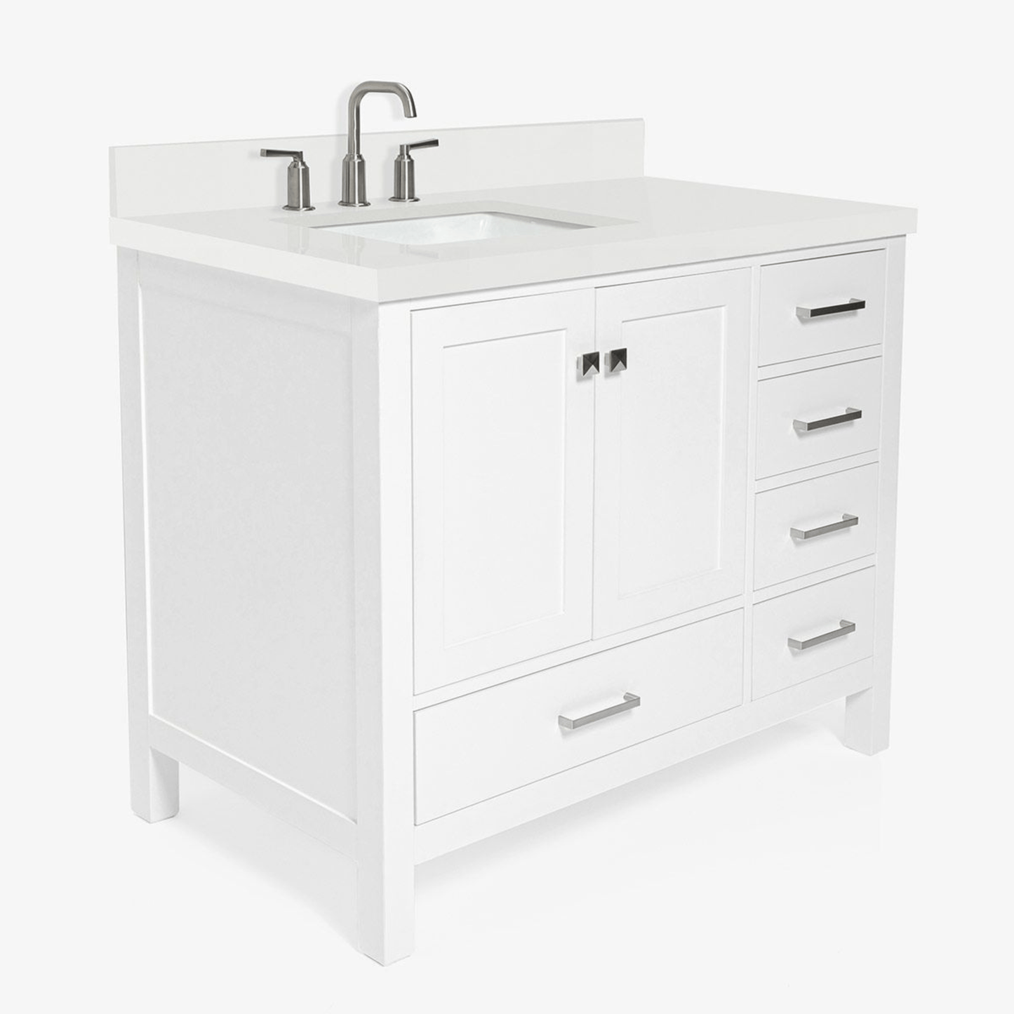 Ariel Cambridge Transitional White 43" Left Offset Rectangle Sink Vanity w/ White Quartz Countertop