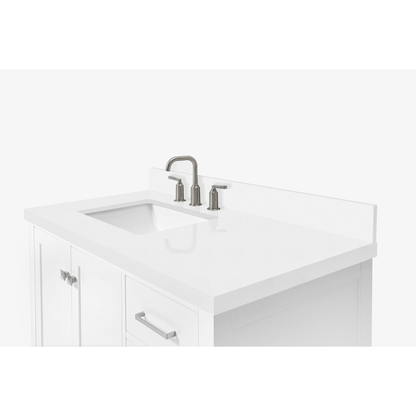 Ariel Cambridge Transitional White 43" Left Offset Rectangle Sink Vanity w/ White Quartz Countertop