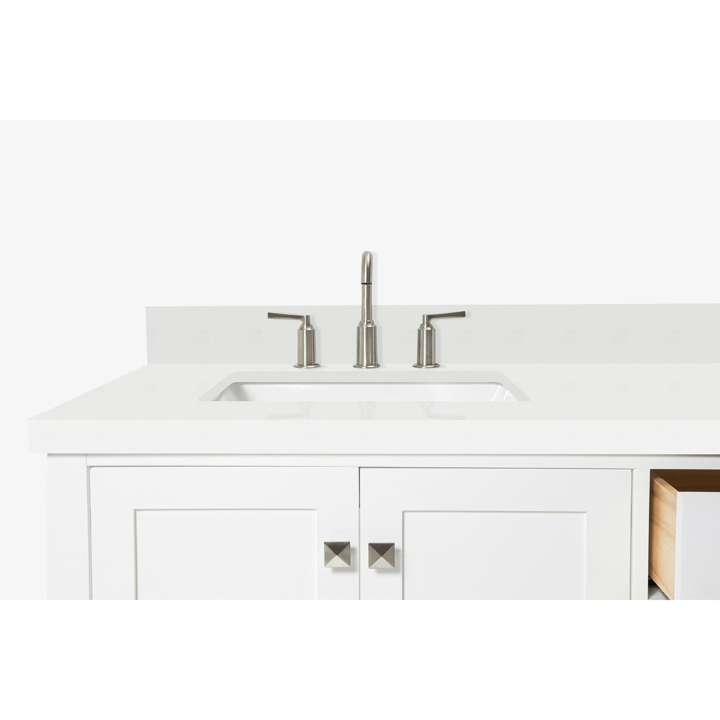 Ariel Cambridge Transitional White 43" Left Offset Rectangle Sink Vanity w/ White Quartz Countertop