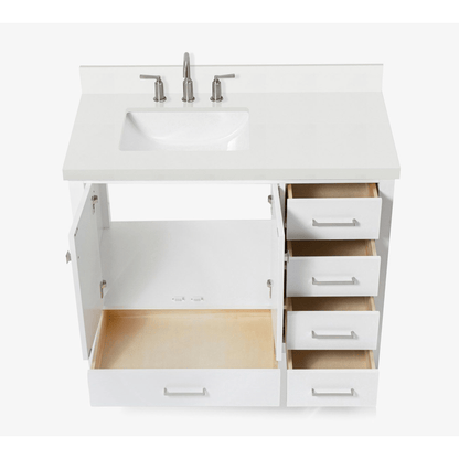 Ariel Cambridge Transitional White 43" Left Offset Rectangle Sink Vanity w/ White Quartz Countertop