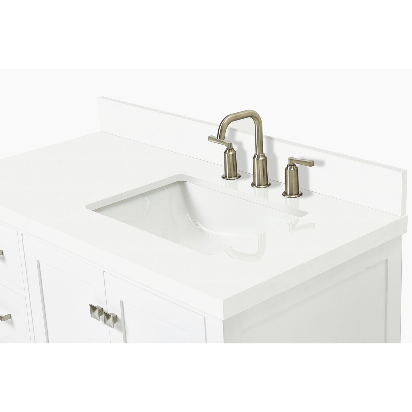 Ariel Cambridge Transitional White 43" Right Offset Rectangle Sink Vanity w/ White Quartz Countertop