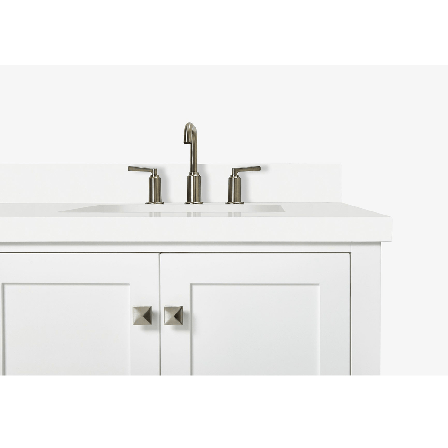 Ariel Cambridge Transitional White 43" Right Offset Rectangle Sink Vanity w/ White Quartz Countertop