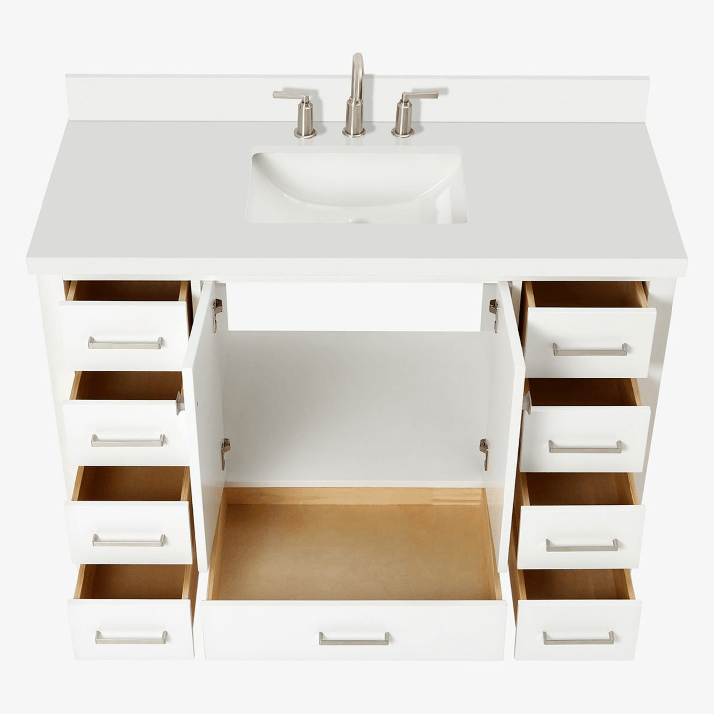 Ariel Cambridge Transitional White 49" Rectangle Sink Vanity w/ White Quartz Countertop