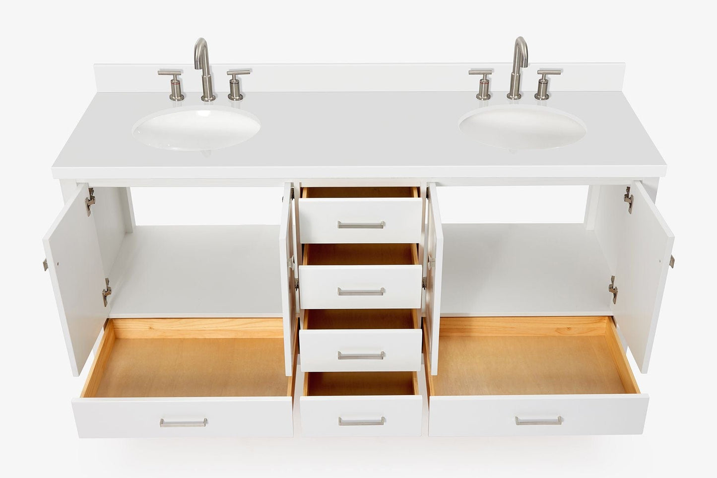 Ariel Cambridge Transitional White 73" Double Oval Sink Vanity w/ White Quartz Countertop