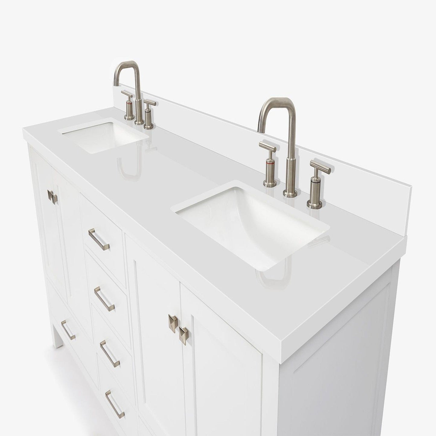 Ariel Cambridge Transitional White 73" Double Rectangle Sink Vanity w/ White Quartz Countertop