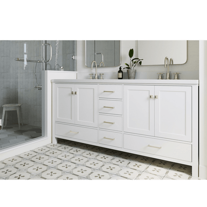 Ariel Cambridge Transitional White 73" Double Rectangle Sink Vanity w/ White Quartz Countertop