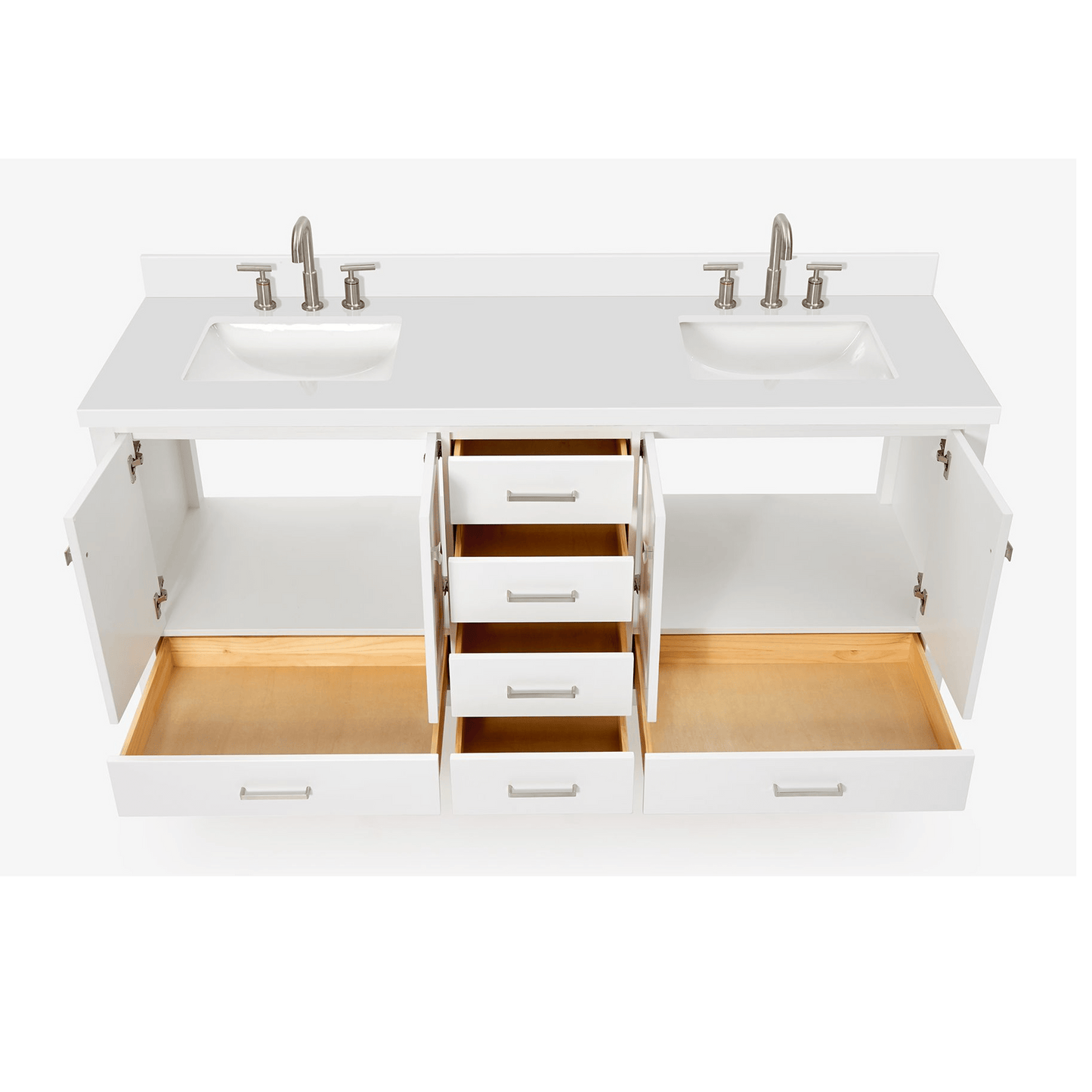 Ariel Cambridge Transitional White 73" Double Rectangle Sink Vanity w/ White Quartz Countertop