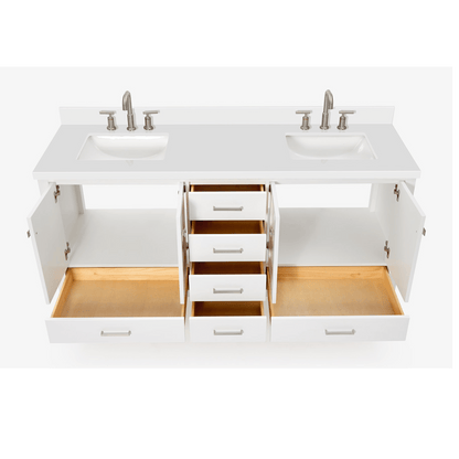 Ariel Cambridge Transitional White 73" Double Rectangle Sink Vanity w/ White Quartz Countertop