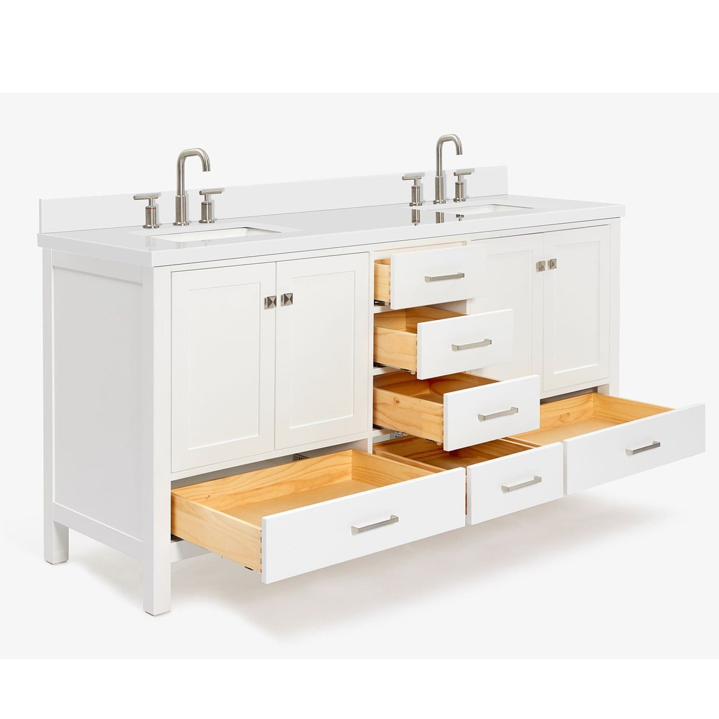 Ariel Cambridge Transitional White 73" Double Rectangle Sink Vanity w/ White Quartz Countertop