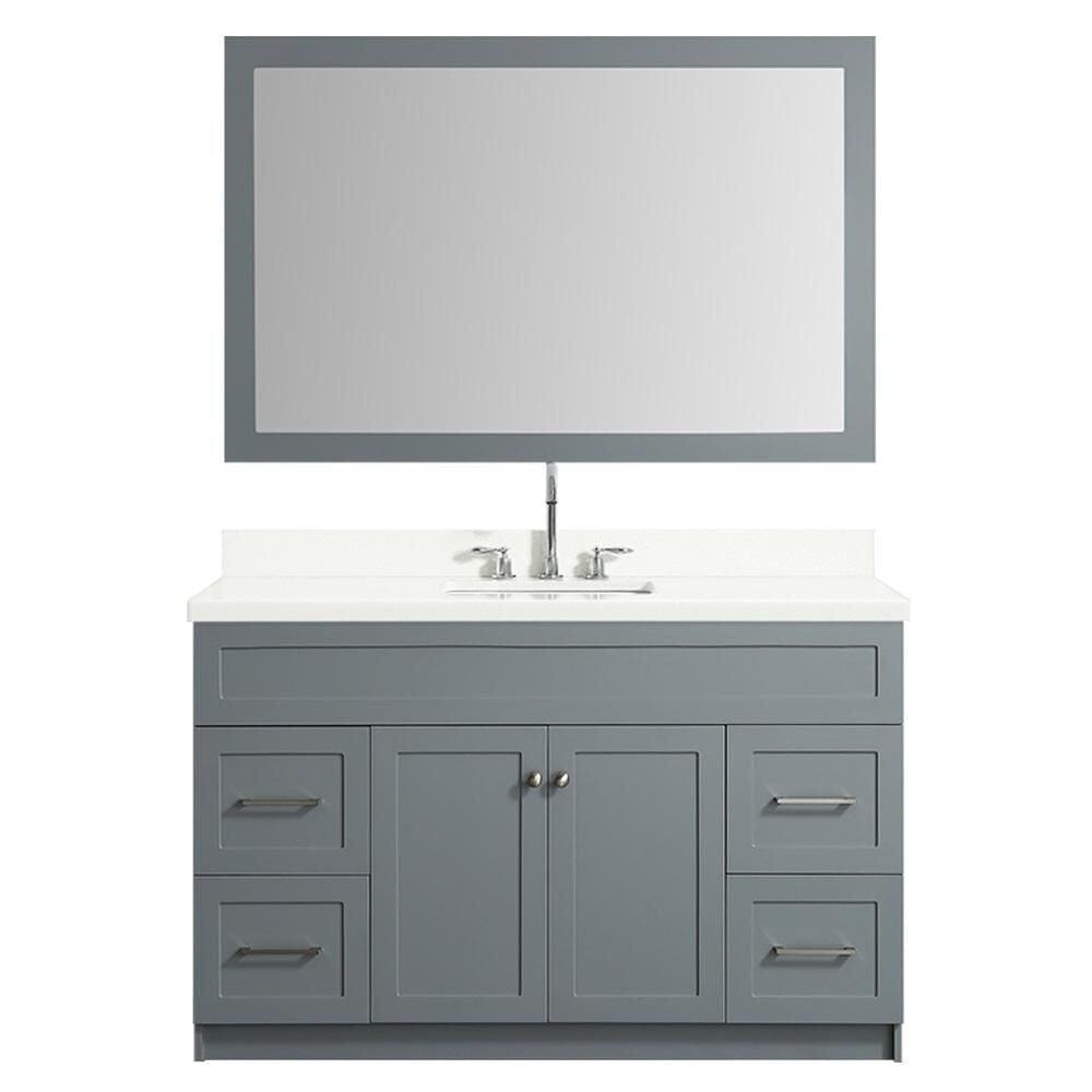 55" Single Sink Vanity Set With White Quartz Countertop In Grey
