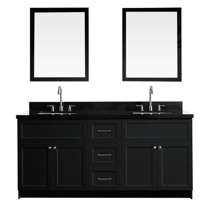 ARIEL Hamlet 73" Double Sink Vanity Set with Absolute Black Granite Countertop in Black (F073D-AB-BLK)