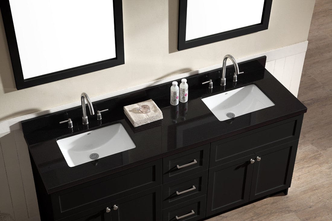 Ariel Hamlet 73 Double Sink Vanity Set with Absolute Black Granite Countertop in Black