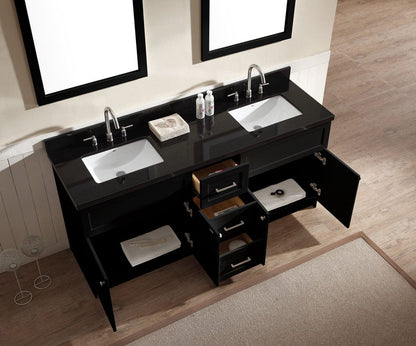 Ariel Hamlet 73 Double Sink Vanity Set with Absolute Black Granite Countertop in Black