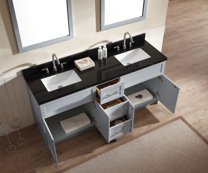 Ariel Hamlet 73 Double Sink Vanity Set with Absolute Black Granite Countertop in Grey