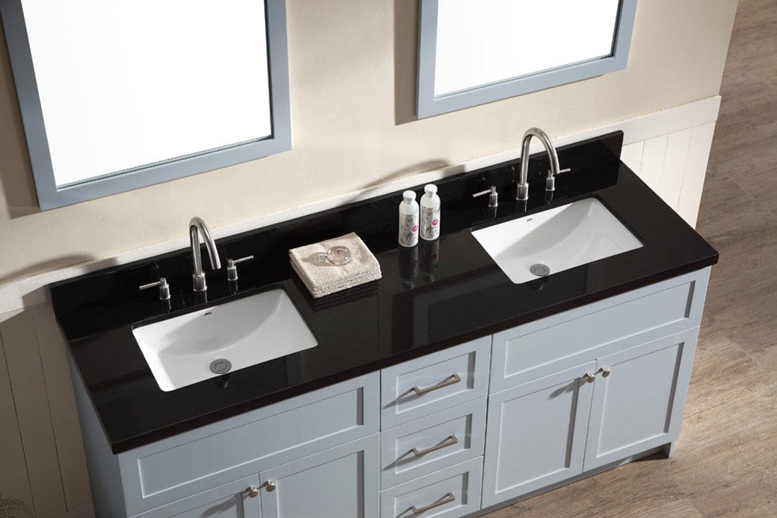 Ariel Hamlet 73 Double Sink Vanity Set with Absolute Black Granite Countertop in Grey