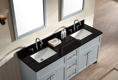 Ariel Hamlet 73 Double Sink Vanity Set with Absolute Black Granite Countertop in Grey