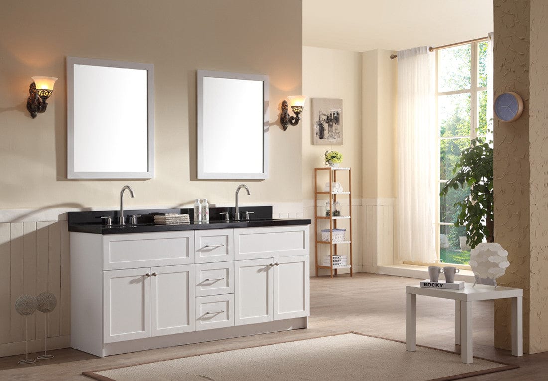 Ariel Hamlet 73 Double Sink Vanity Set with Absolute Black Granite Countertop in White