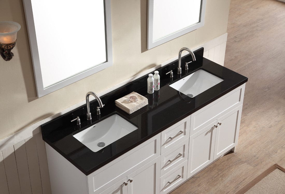 Ariel Hamlet 73 Double Sink Vanity Set with Absolute Black Granite Countertop in White