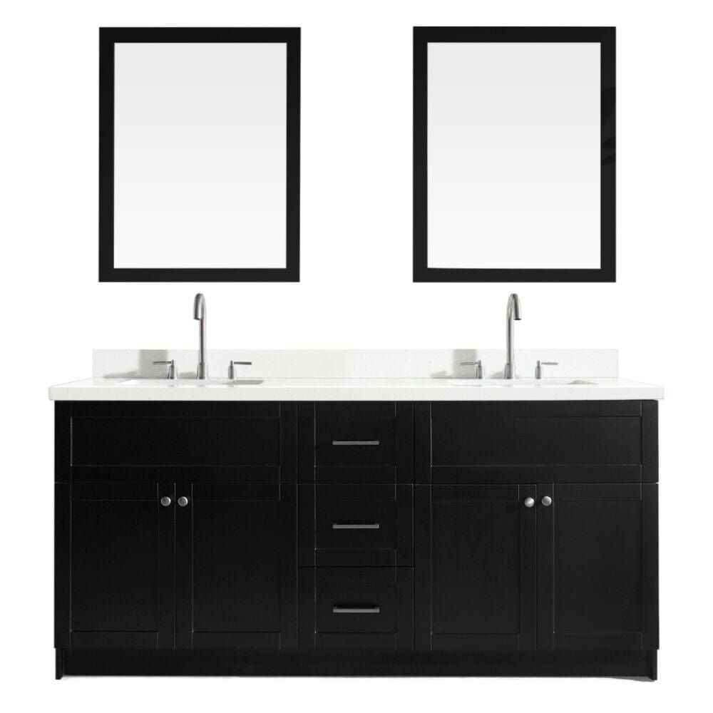Ariel Hamlet 73" Double Sink Vanity Set with White Quartz Countertop in Black