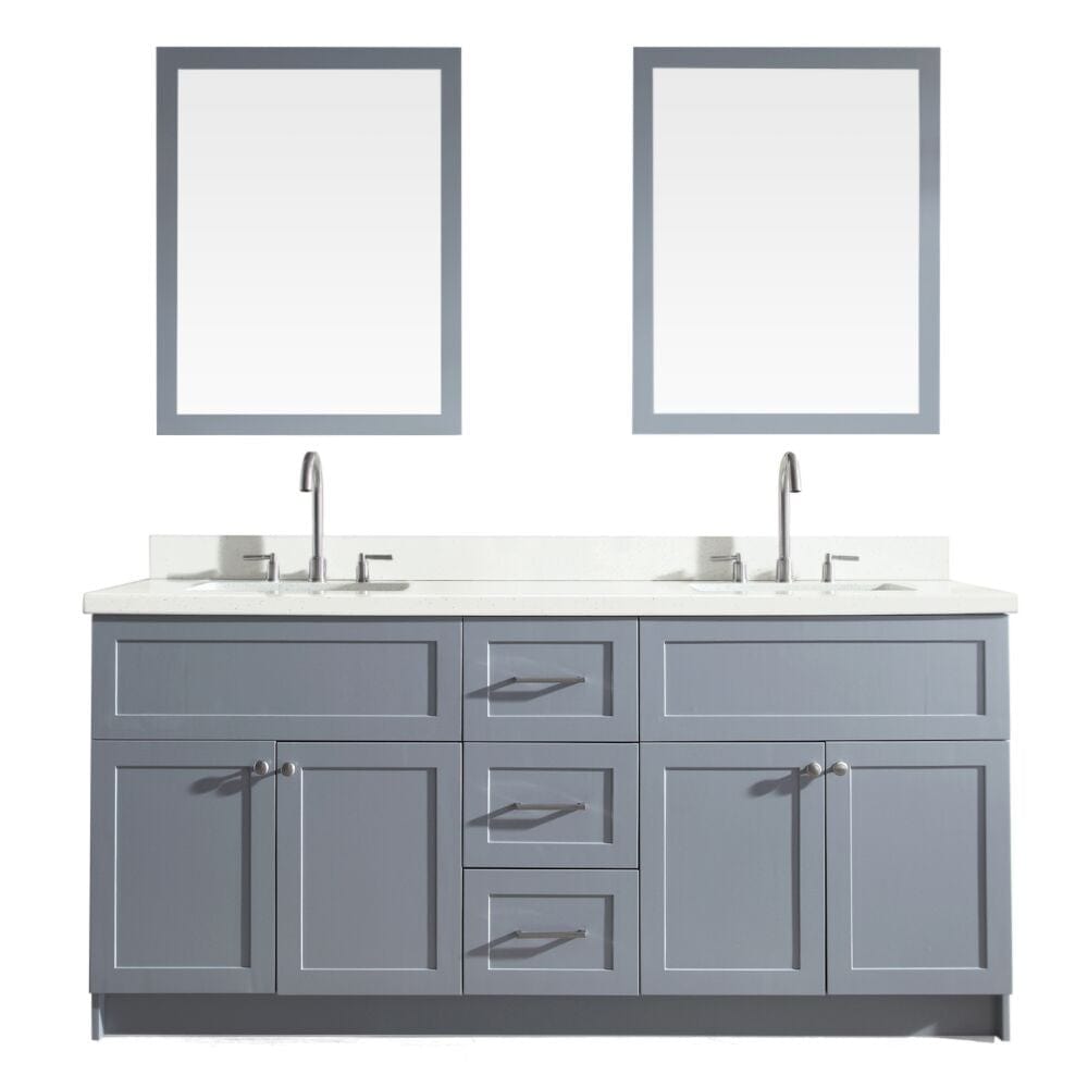 Ariel Hamlet 73" Double Sink Vanity Set with White Quartz Countertop in Grey