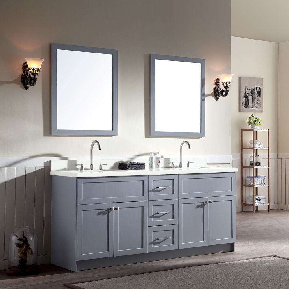 Ariel Hamlet 73 Double Sink Vanity Set with White Quartz Countertop in Grey