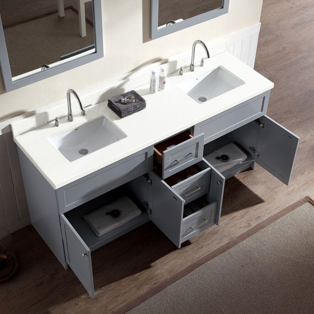 Ariel Hamlet 73 Double Sink Vanity Set with White Quartz Countertop in Grey
