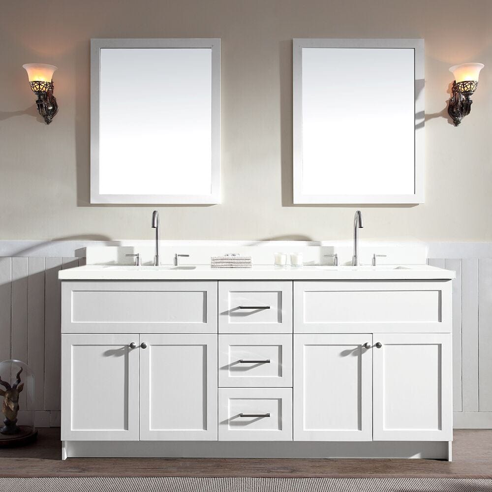 Ariel Hamlet 73 Double Sink Vanity Set with White Quartz Countertop in White