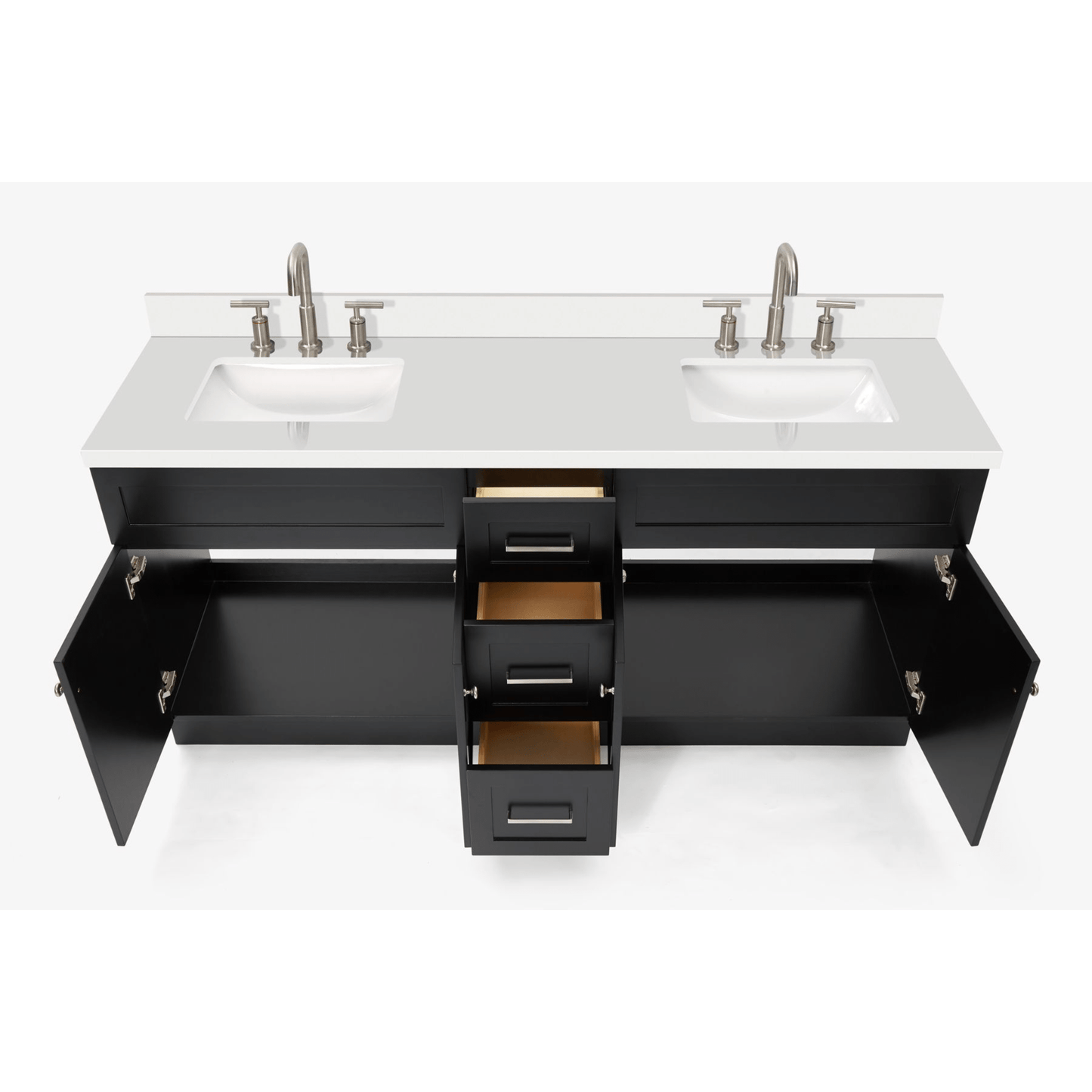 Ariel Hamlet 73" Modern Black Double Rectangle Sink Vanity - Quartz Countertop