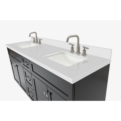 Ariel Hamlet 73" Modern Black Double Rectangle Sink Vanity - Quartz Countertop