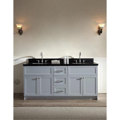 Ariel Hamlet 73" Modern Grey Double Rectangle Sink Vanity