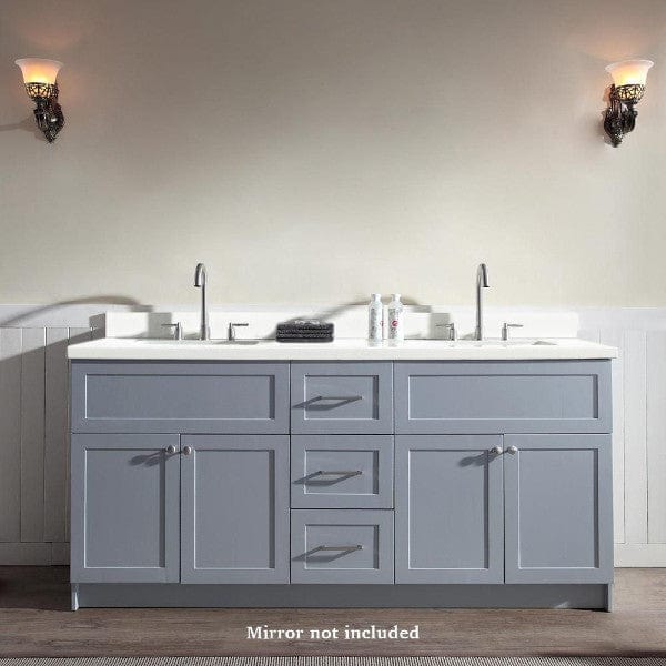 Ariel Hamlet 73" Modern Grey Double Rectangle Sink Vanity - Quartz Countertop