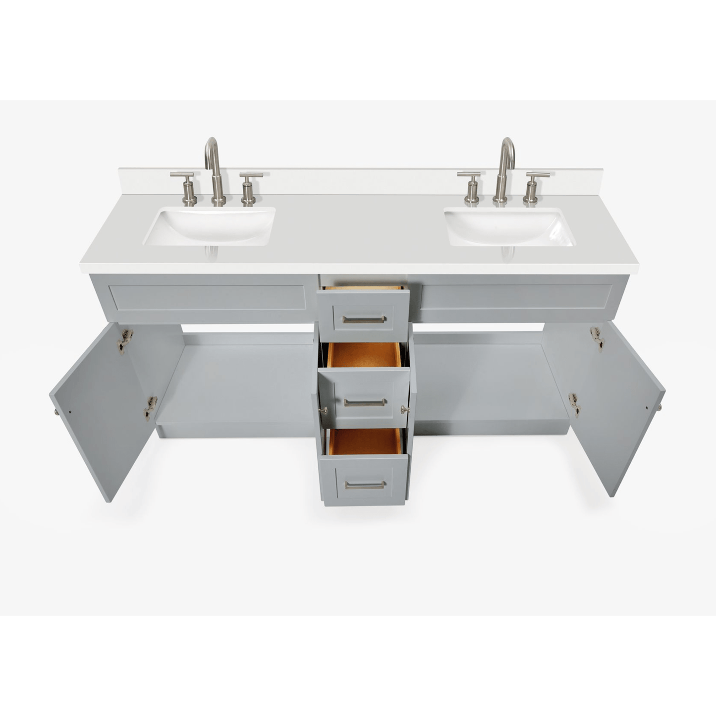 Ariel Hamlet 73" Modern Grey Double Rectangle Sink Vanity - Quartz Countertop