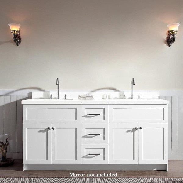Ariel Hamlet 73" Modern White Double Rectangle Sink Vanity - Quartz Countertop