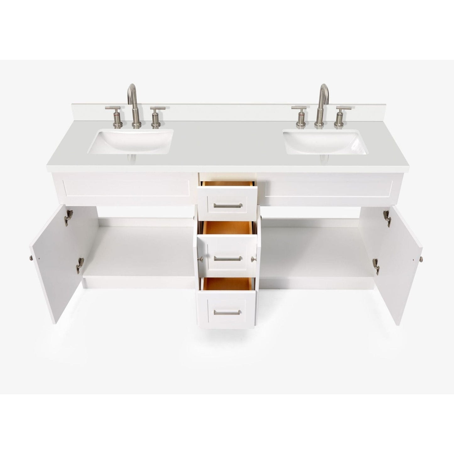 Ariel Hamlet 73" Modern White Double Rectangle Sink Vanity - Quartz Countertop