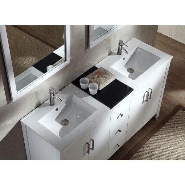 Ariel Hanson 60" Contemporary White Double Rectangle Sink Vanity Set