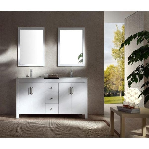 Ariel Hanson 60" Contemporary White Double Rectangle Sink Vanity Set