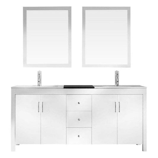 Ariel Hanson 72" Contemporary White Double Rectangle Sink Vanity Set